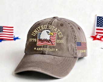 USA 250th Anniversary Hat, 1776–2026 Bald Eagle Embroidered Cap, United States Patriotic Hat, Freedom American Baseball Cap, Veteran Gift