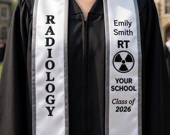 Custom Embroidered Graduation Stole, Radiology Graduation Stole, Custom RT Stole, Radiology Tech Sash, X Ray Tech, Medical Graduation Stole