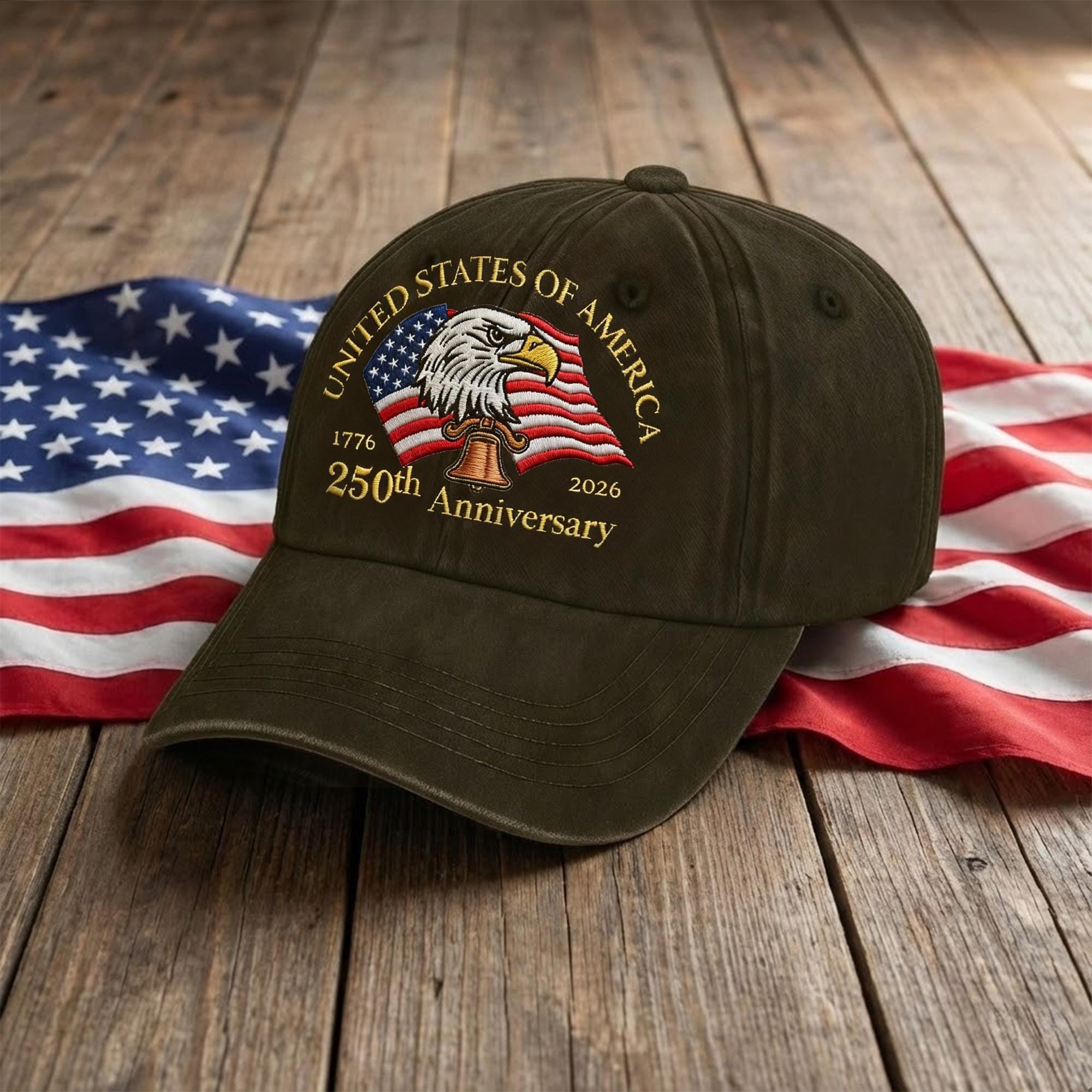 OOAK Patriotic American Flag Upcycled Baseball Cap – Handmade Vintage Washed Brown American Flag Baseball Cap – RiOak  main image 4