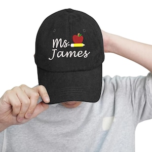 Custom Teacher Embroidered Hat, Apple Pencil Design with Personalized Name, Back to School, Gift for Educators, Baseball Cap, Teacher Hat