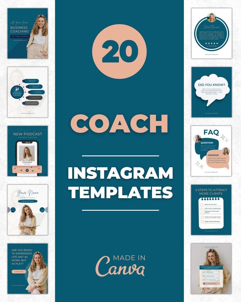 Instagram Templates for Coaches - 20 Editable Canva Posts | Life ...