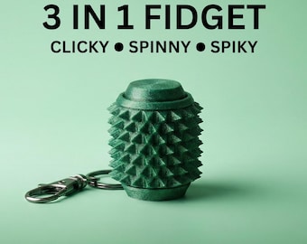 Portachiavi antistress con clicker e punte, giocattolo sensoriale con texture, antistress verde, antistress con clicker, clicker ASMR, giocattolo antistress per adulti