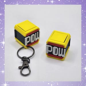 Fidget Clicker Keychain POW Block, Retro Gamer Gift for Nostalgic Fun and Gaming Enthusiasts