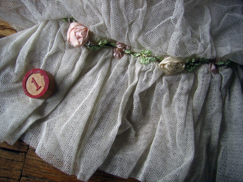 One Antique Edwardian Tulle Net Sleeve with Ribbonwork Accent Ref: A-6259 Box 8