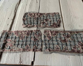 One Antique Embroidered Beaded Netting Fragment (Ref: A-6353 Box 4)