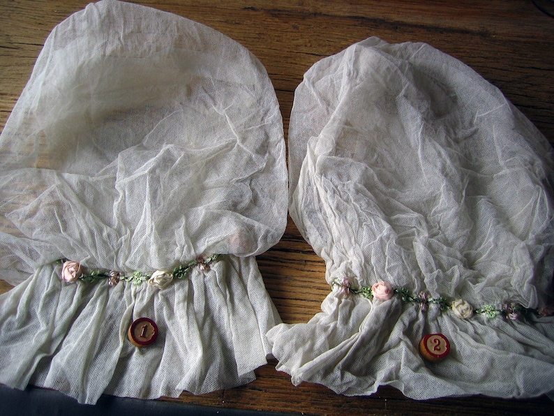 One Antique Edwardian Tulle Net Sleeve with Ribbonwork Accent Ref: A-6259 Box 8