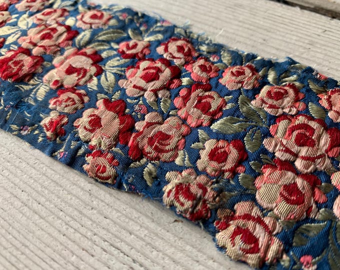 12 Inches Antique Victorian Slightly Raised Embroidered Fragment Ribbon ...