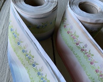By the Yard - French Mid-Century Vintage Floral Embroidered Ombre Ribbon (Ref: A-7442 Box 4)