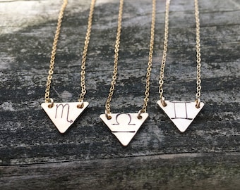 Gold Triangle Necklace, Triangle Initial Necklace, Small Gold Triangle Charm, Gold Zodiac Necklace, Gold Constellation Necklace, MomentusNY