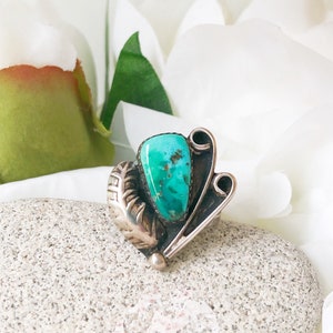 Vintage Navajo Turquoise Ring, Vintage Navajo Squash Blossom Turquoise Ring, Vintage Green Turquoise Ring, Vintage Blue Turquoise Ring