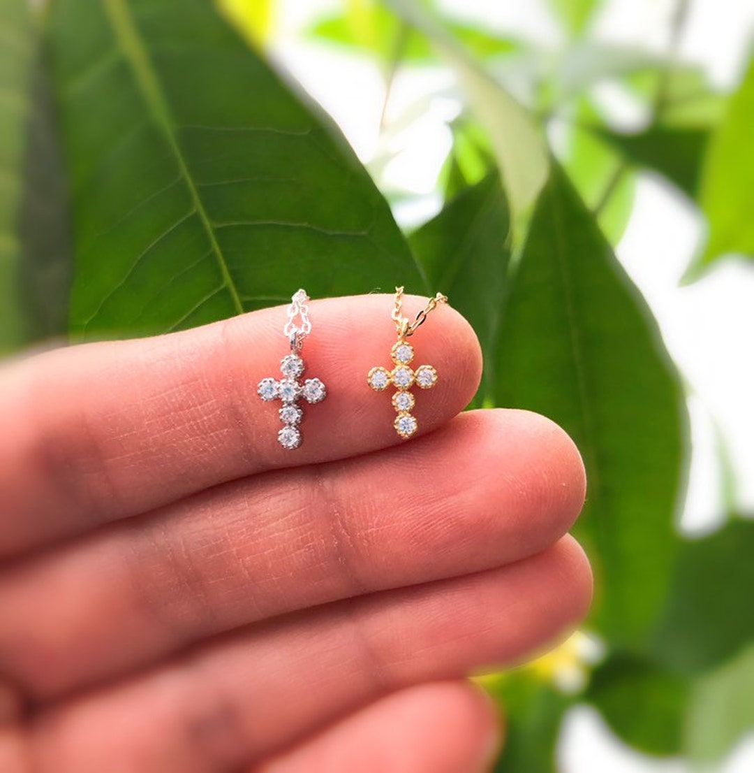 Tiny Gold Cross Necklace, Small Cross Necklace, Diamond Cross Necklace