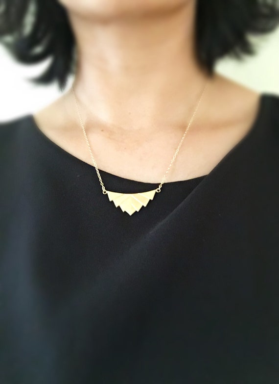 Vintage Brass Chevron Necklace, Vintage Triangle … - image 1