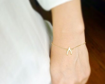 Gold Wishbone Bracelet, Wishbone Necklace, Gold Wishbone Necklace, Wishbone Charm, Lucky Charm Bracelet, Horizontal Wishbone, Momentusny