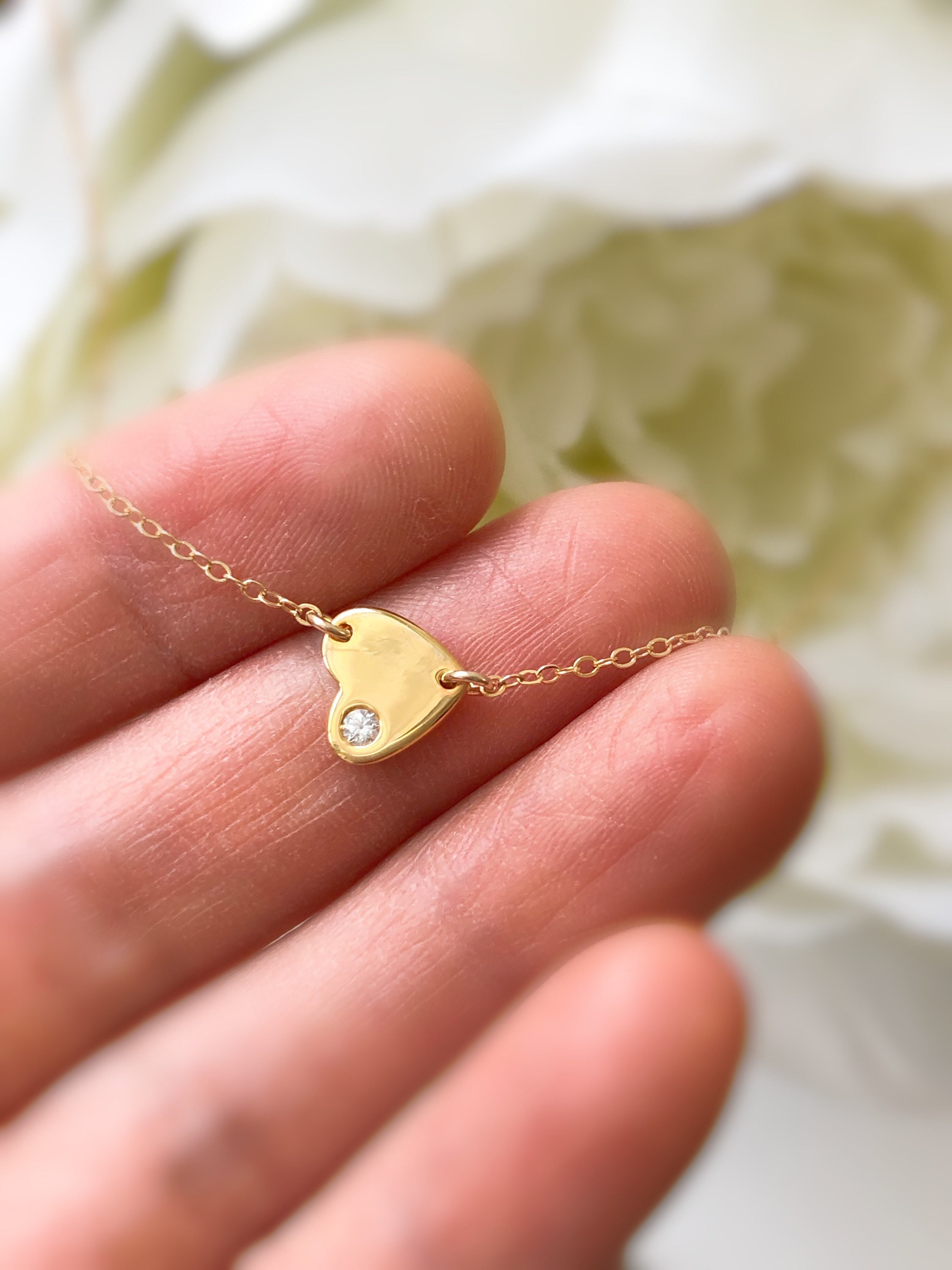 Gold Sideways Heart Necklace, Sterling Sideways Heart
