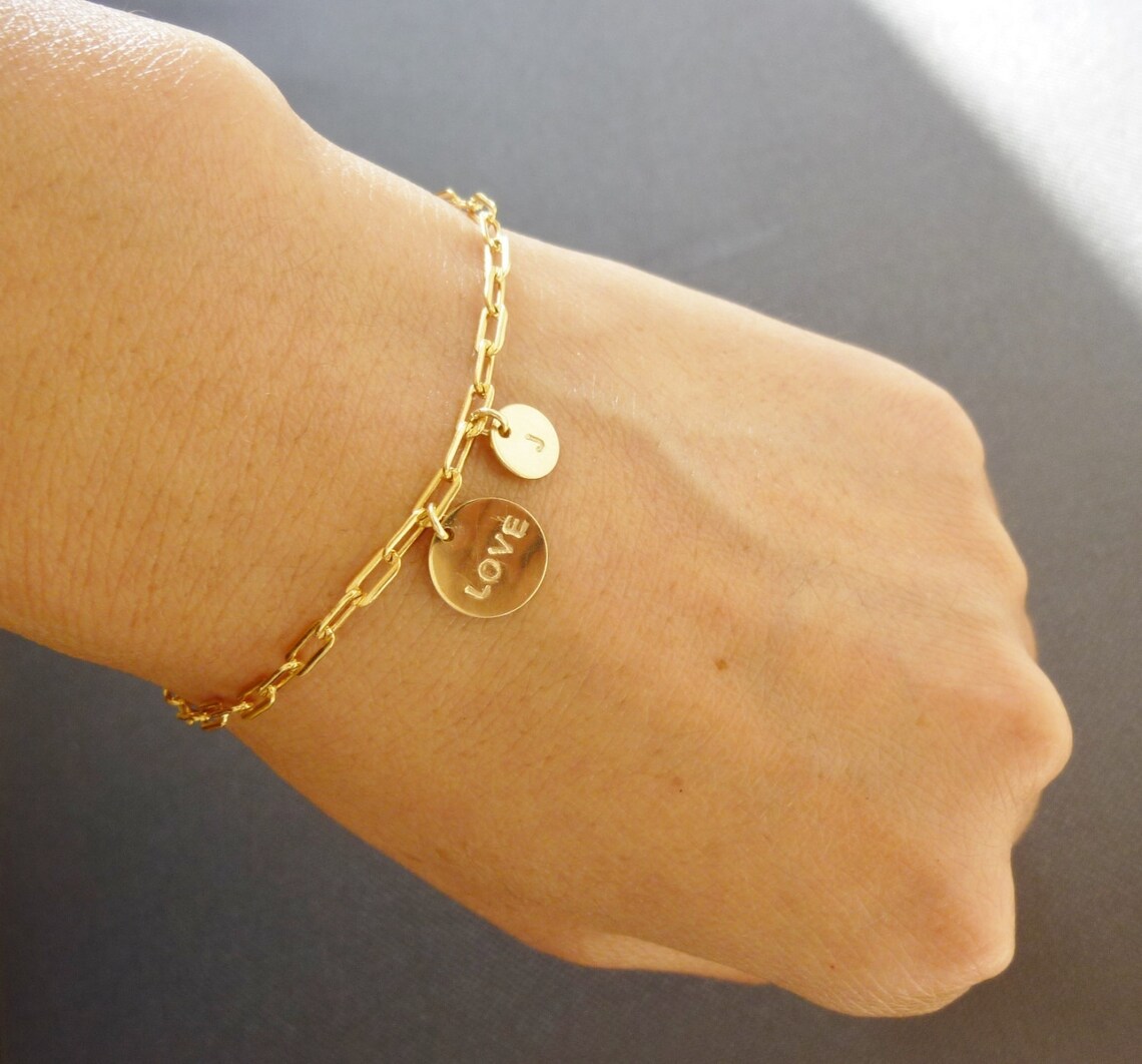 Gold Initial Bracelet With Kid's Initials Mother's Etsy