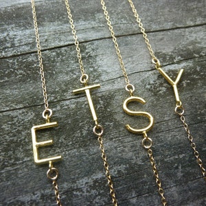 Letter Charm Necklace, Multi Letter Charm Necklace, Sideways Initial, Sideways Letter Necklace, Gold Letter Necklace, Alphabet Necklace