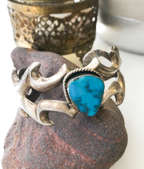 Vintage Navajo Turquoise Cuff, Old Pawn Turquoise… - image 5