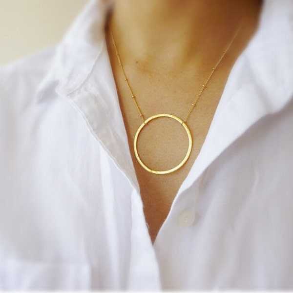 Large Circle Necklace, Large Gold Circle Necklace, Gold Karma Necklace, Big Circle Necklace, Eternity Necklace, Karma Circle Necklace