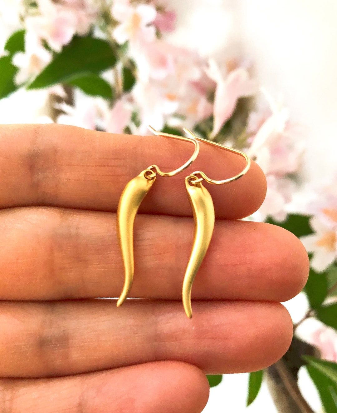 Italian Horn Earrings Gold, Italian Horn Earrings, Gold Cornicello