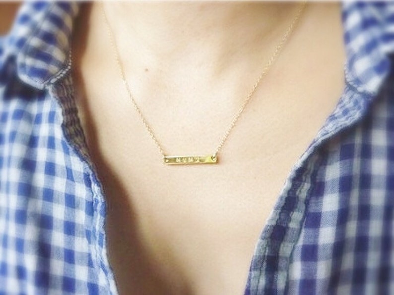 Gold Initial Bar Necklace, Gold Bar Necklace, Personalized Bar Necklace, Name Bar Necklace, Nameplate Necklace, Dainty Gold Bar Necklace image 2