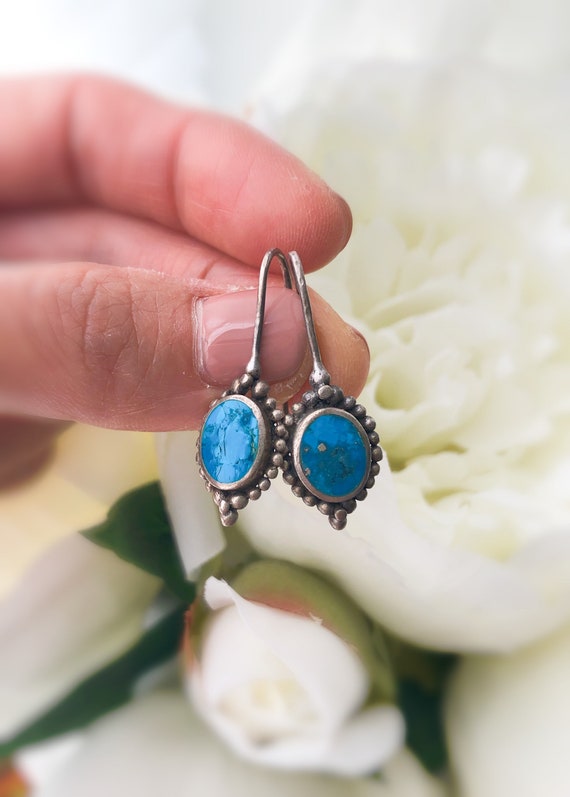 Vintage Sterling Silver Turquoise Earrings, Vinta… - image 1