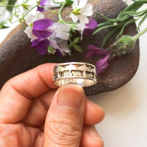 Mid Century Modern Sterling Safari Tree Ring, Mid Century Modern Silver Band Ring, Sterling Silver Tree Band Ring, Sterling Safari Tree Ring