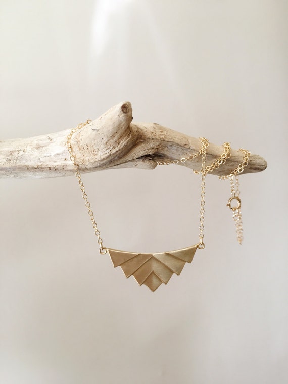 Vintage Brass Chevron Necklace, Vintage Triangle … - image 4