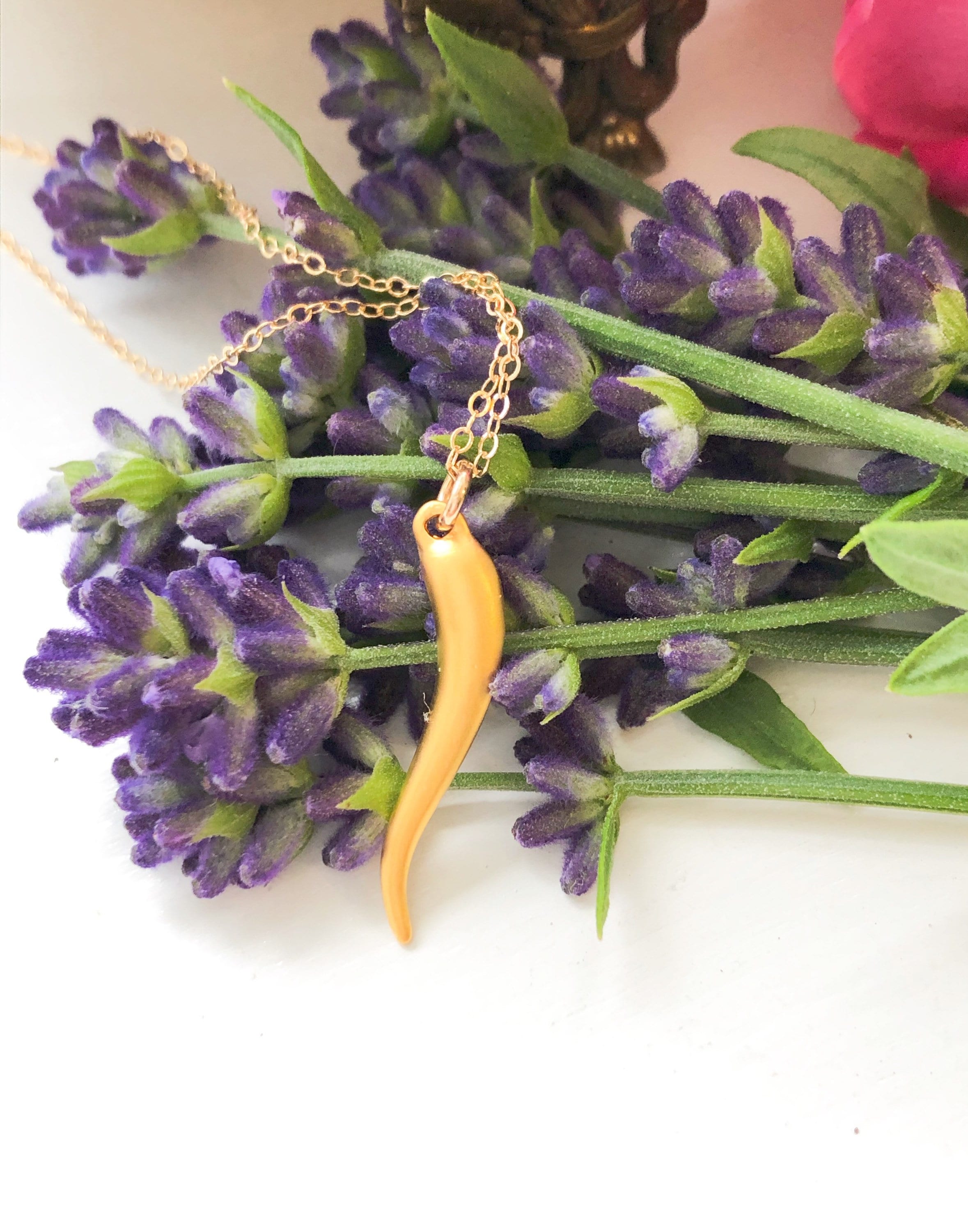 Gold Italian Horn Necklace, Italian Horn Necklace, Gold Cornicello Ne…