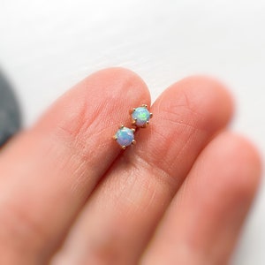 Tiny Opal Earrings, Mini Opal Studs, Tiny Opal Studs, Blue Opal Studs, Opal Earrings, Gold Opal Studs, October Stone, Mini Gold Opal Studs