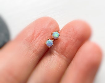 Tiny Opal Earrings, Mini Opal Studs, Tiny Opal Studs, Blue Opal Studs, Opal Earrings, Gold Opal Studs, October Stone, Mini Gold Opal Studs