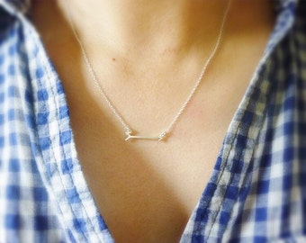 Sideways Arrow Necklace, Horizontal Arrow Necklace, Gold Arrow Necklace, Small Arrow Necklace, Arrowhead Necklace, Arrow Charm, Momentusny