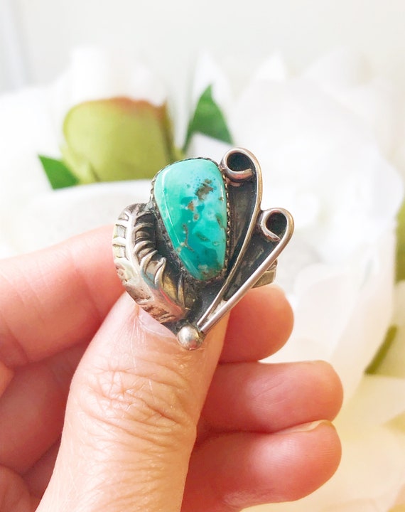 Vintage Navajo Turquoise Ring, Vintage Navajo Squ… - image 2