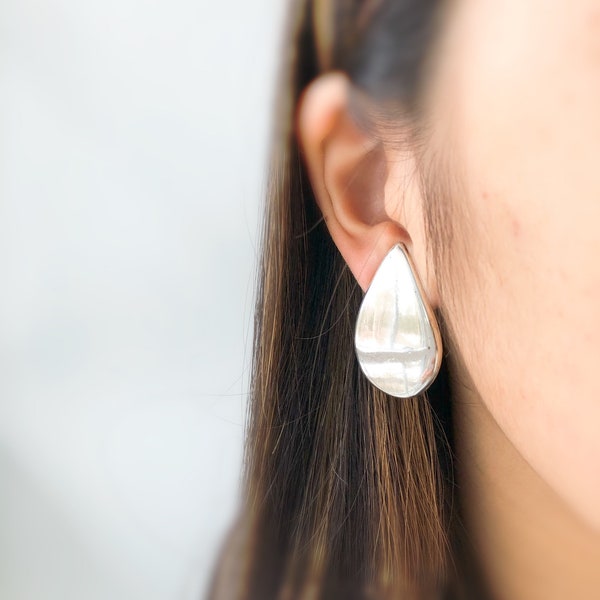 Vintage Sterling Silver Tear Drop Stud Earrings, Large Vintage Sterling Silver Studs, Mid Century Modern Sterling Silver Stud Earrings