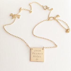Gold Filled Personalized Square Charm Necklace, Mother's Day Gift, Handstamped