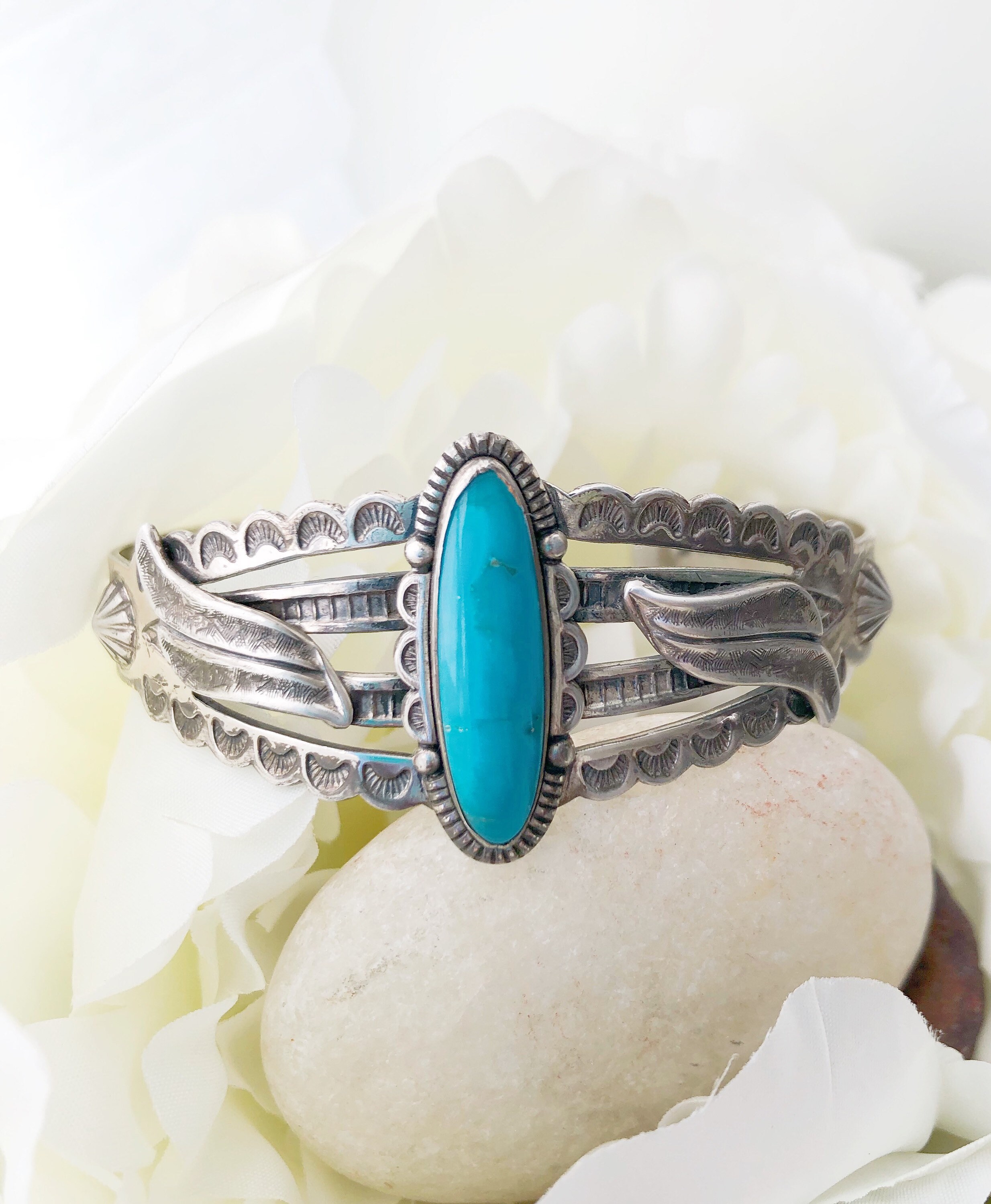 Vintage Bell Trading Post Turquoise Sterling Silver Cuff, Navajo
