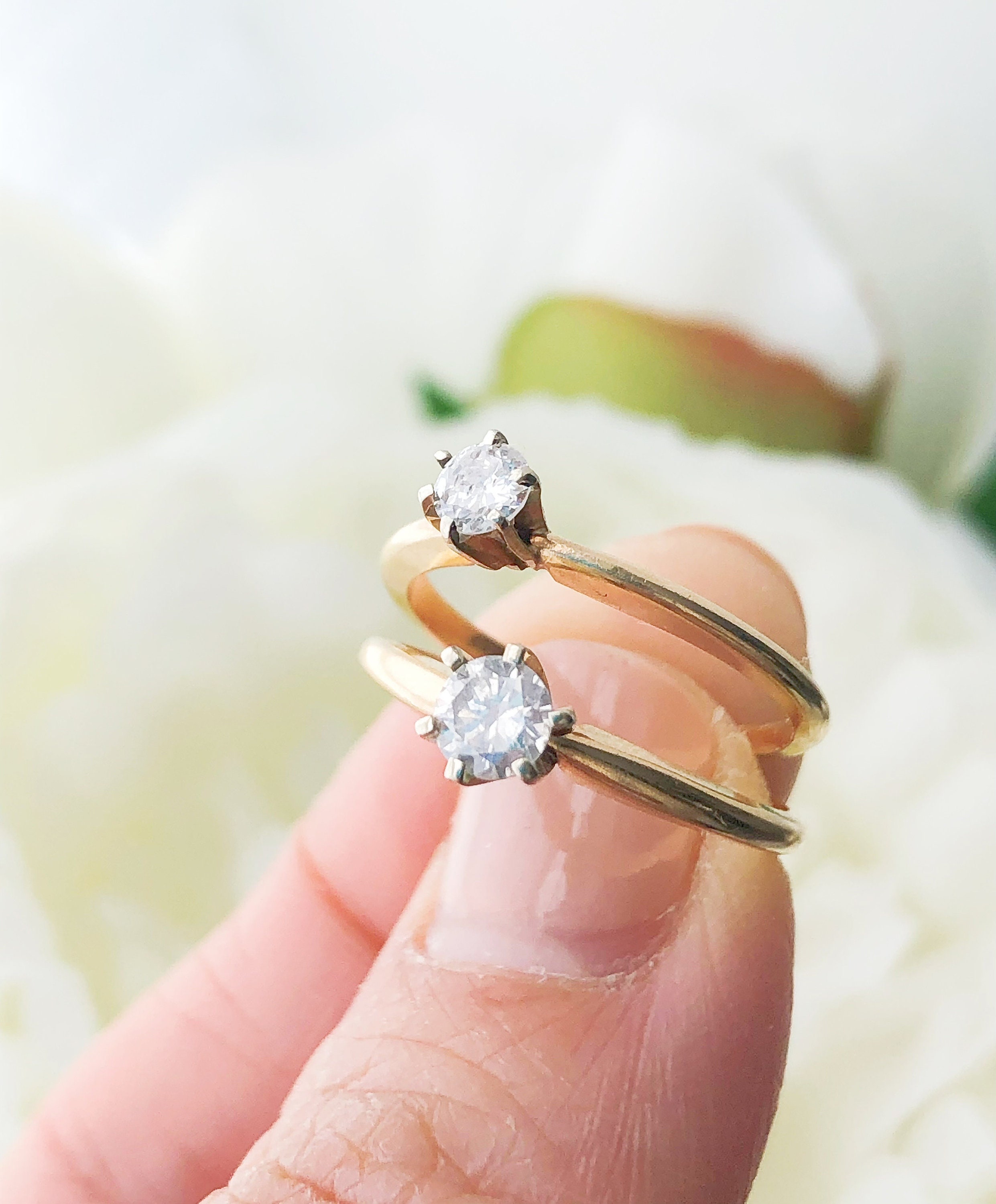 ☆関税込☆VINTAGE HOLLYWOOD★Solitaire Ring Phone Grip★ Vintage Mid Century .47ct Diamond Solitaire Engagement Ring