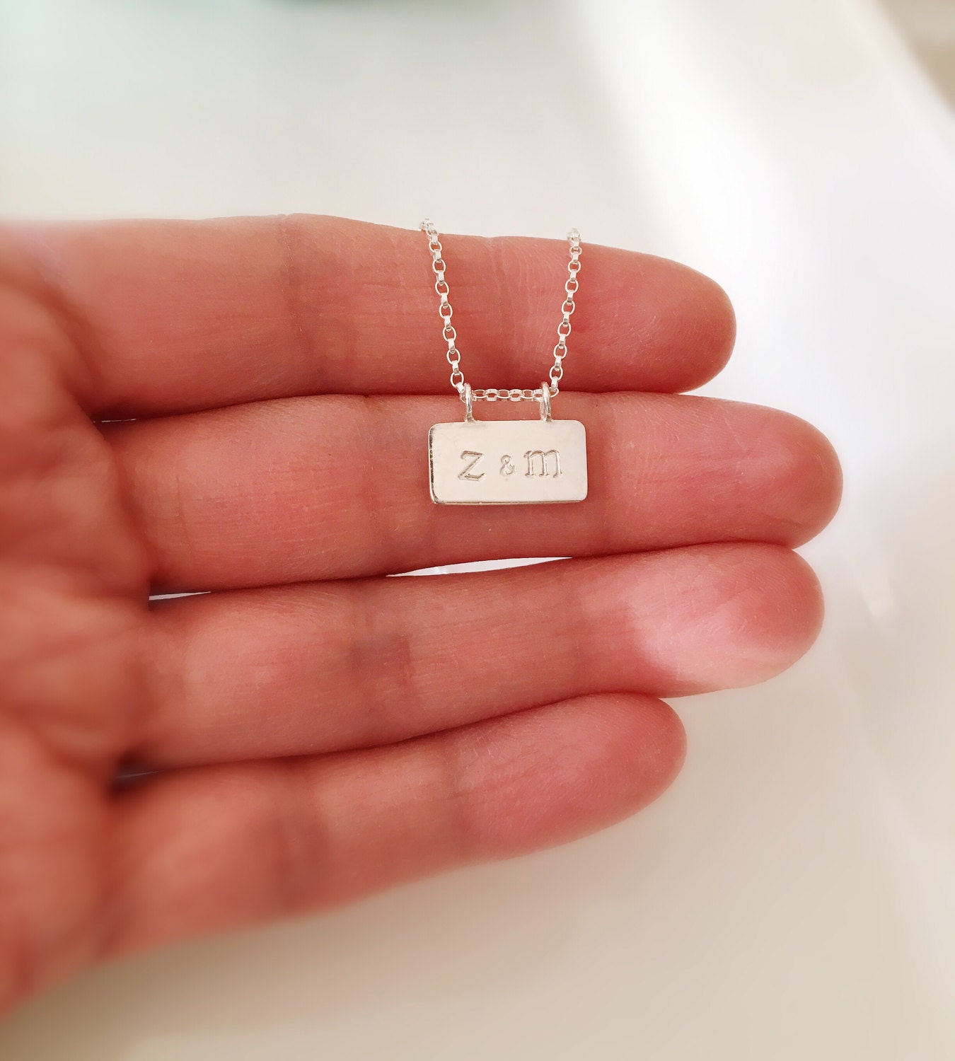 Gold Rectangle Pendant Necklace Personalized Bar Necklace Etsy