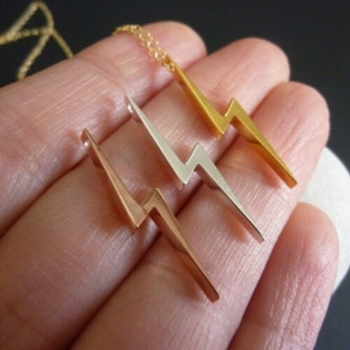 Gold Lightning Bolt Necklace Etsy