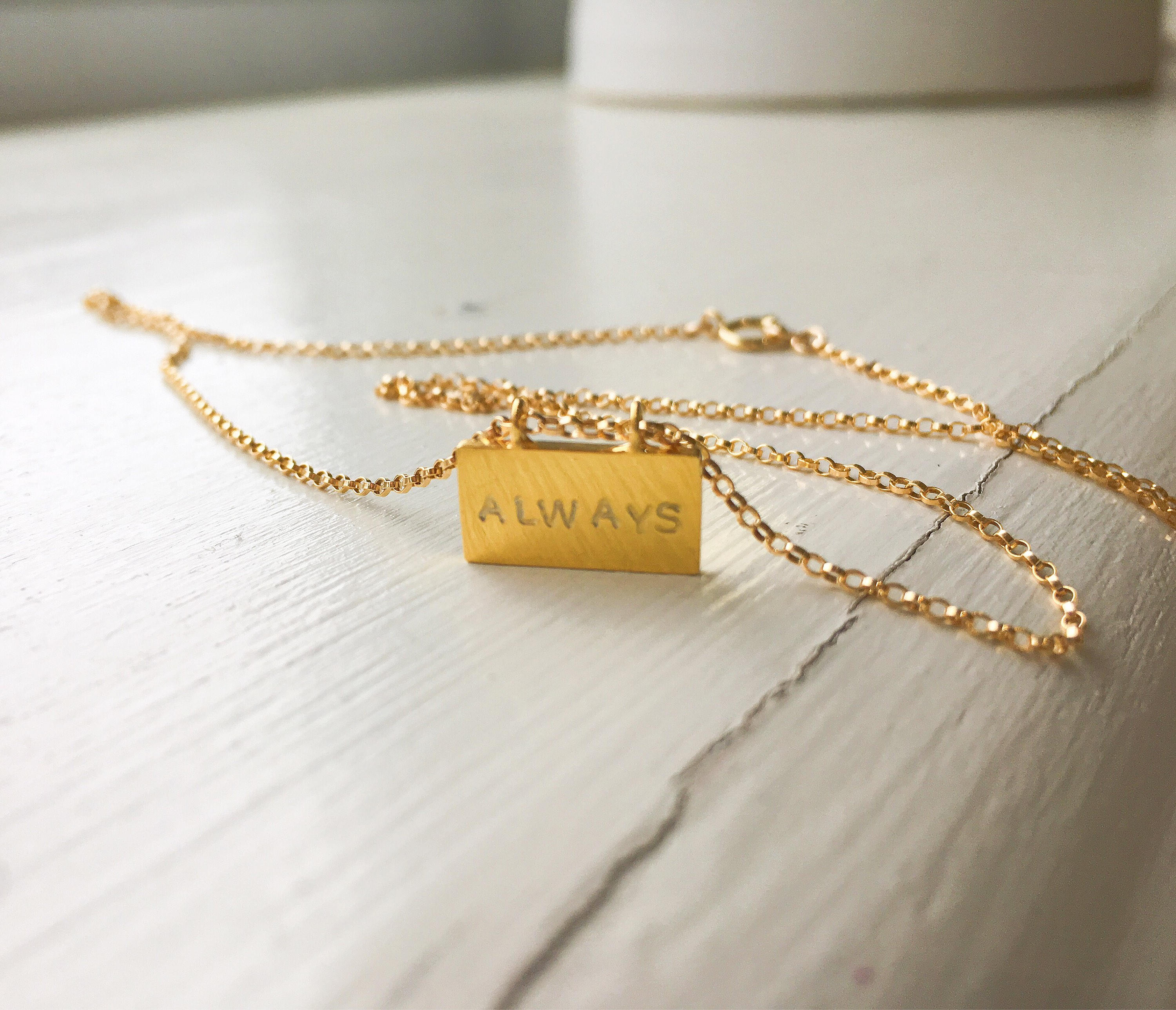 Gold Rectangle Pendant Necklace Personalized Bar Necklace Etsy