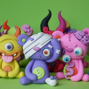 Random THREE PACK of LittleLazies 3 Miniature Monsters Polymer Clay Sculptures Handmade Thank You image 1