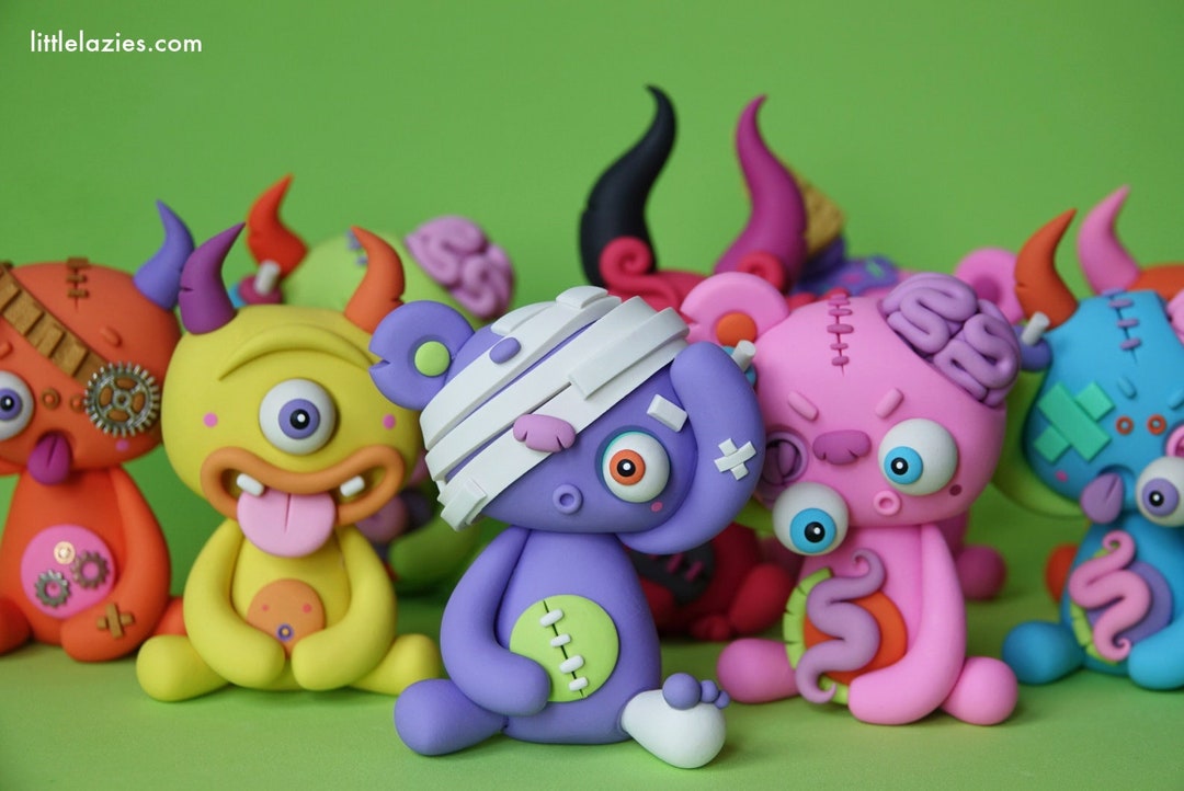モンスターポリマークレイ彫刻3個パック：手作りミニチュアモンスター