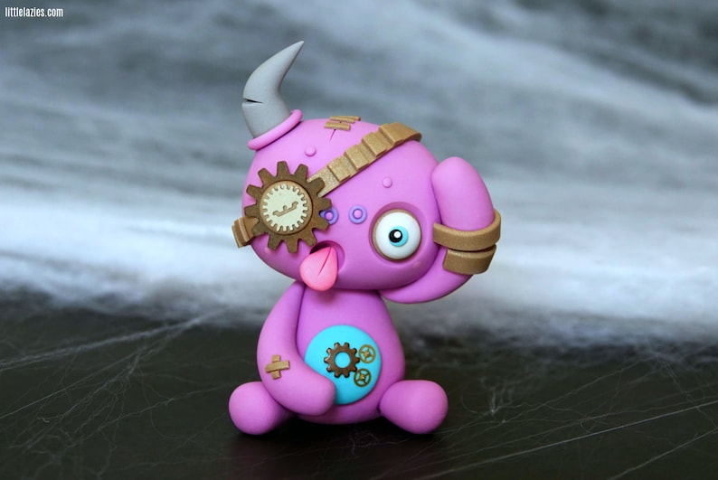 Random STEAMPUNK LittleLazies 1 Miniature Monster Polymer Clay Sculpture Handmade Thank You image 2