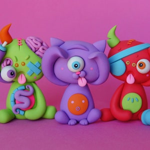 Random THREE PACK of LittleLazies 3 Miniature Monsters Polymer Clay Sculptures Handmade Thank You image 6