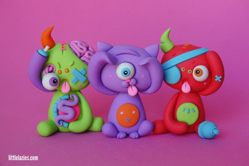 Random THREE PACK of LittleLazies 3 Miniature Monsters Polymer Clay Sculptures Handmade Thank You image 6