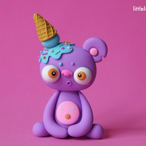 Random ICE-CREAM-BEAR LittleLazies 1 Miniature Monster Polymer Clay Sculpture Summer, Icecream Inspired Handmade Thank You image 3