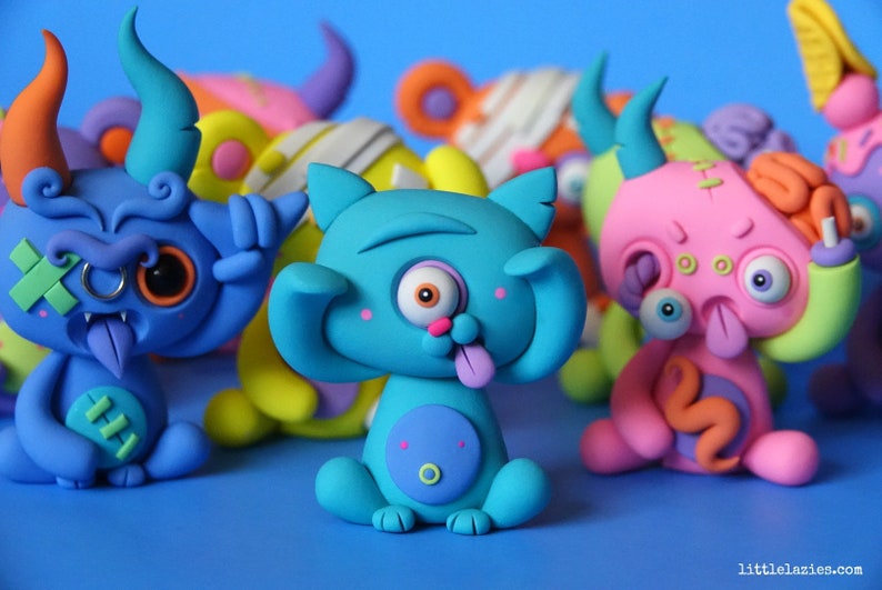 Random THREE PACK of LittleLazies 3 Miniature Monsters Polymer Clay Sculptures Handmade Thank You image 5