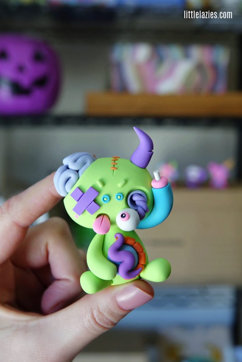 Random ZOMBIE LittleLazies 1 Miniature Monster Polymer Clay Sculpture Handmade Thank You image 7