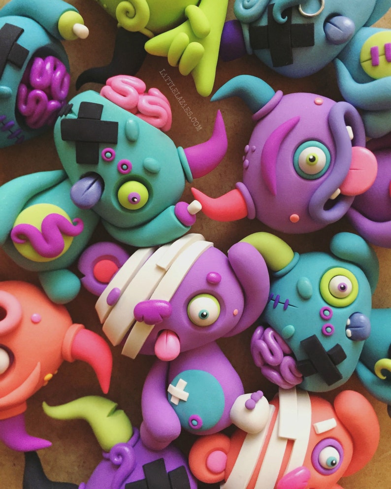 Random THREE PACK of LittleLazies 3 Miniature Monsters Polymer Clay Sculptures Handmade Thank You image 10
