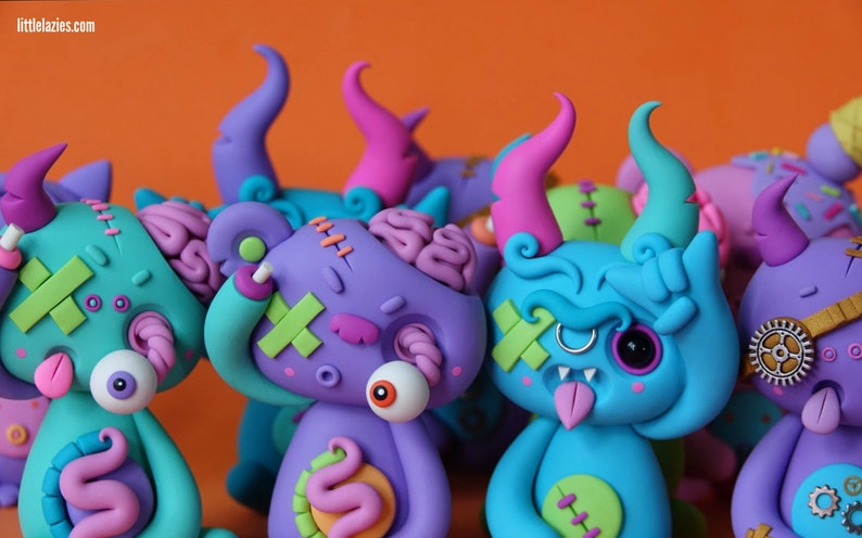 Random THREE PACK of LittleLazies 3 Miniature Monsters Polymer Clay Sculptures Handmade Thank You image 7