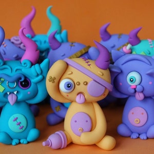 Random THREE PACK of LittleLazies 3 Miniature Monsters Polymer Clay Sculptures Handmade Thank You image 3